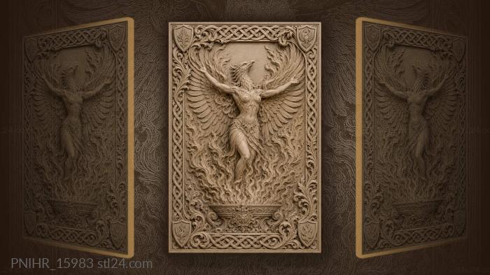 Winged woman with bird head over hearth 3d STL model