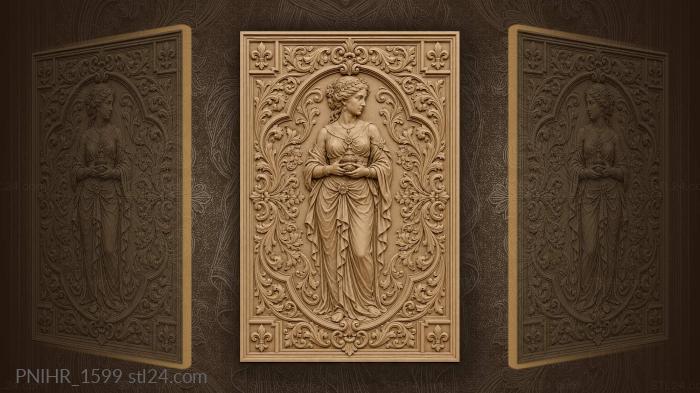 Lady holding trinket among lush blossoms 3d STL model