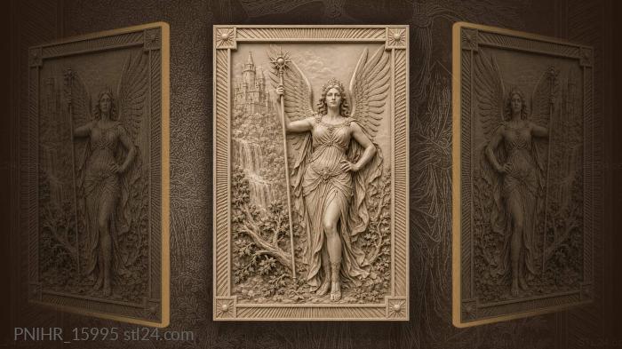 Castle on the hill behind winged woman 3d STL model