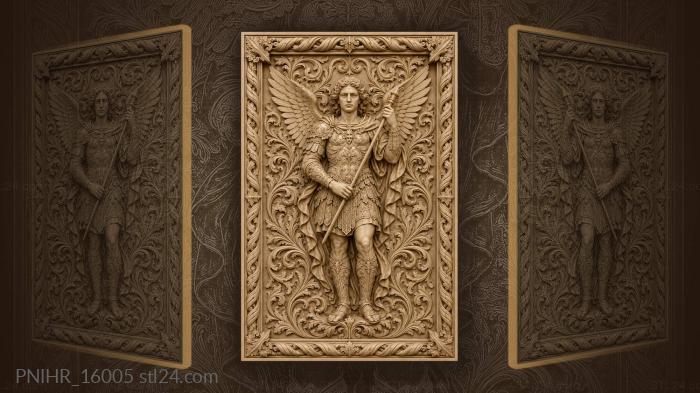 Winged figure with slender rod among scrolls 3d STL model