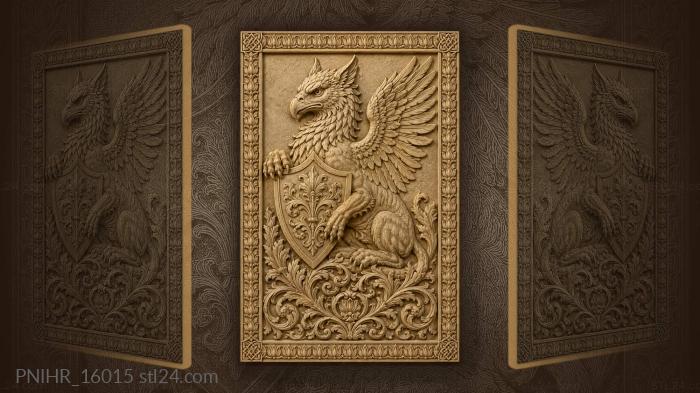 Winged griffin with floral shield 3d STL model