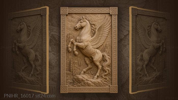 Pegasus soaring above ancient city 3d STL model