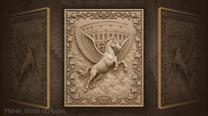 Pegasus soaring above roman colosseum 3d STL model