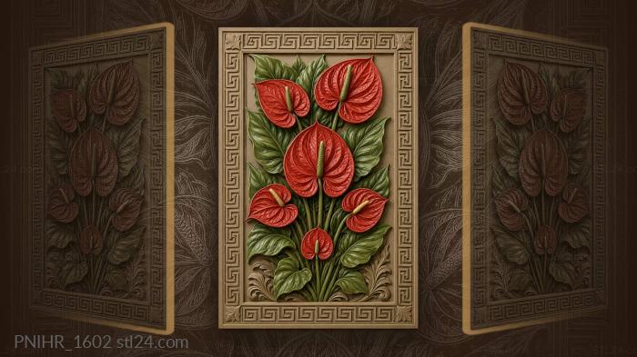 Anthurium bloom with greek key 3d STL model