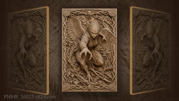 Winged birdman among feathers and owls 3d STL model