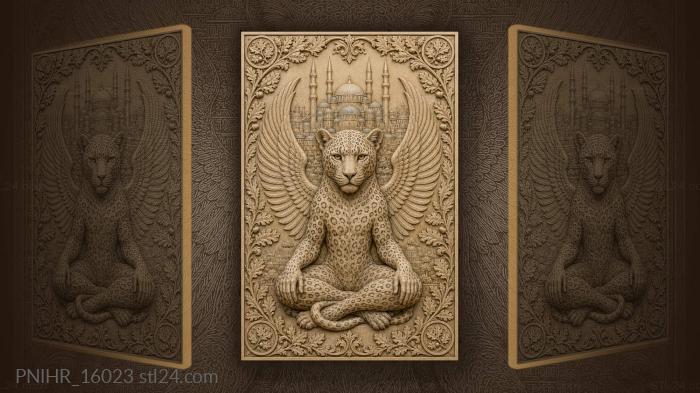 Winged leopard and ancient city 3d STL model