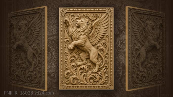Winged lion rising with foliage 3d STL model