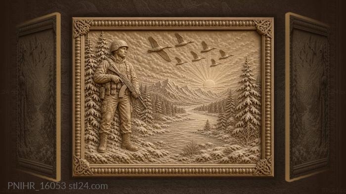 Winter sunrise soldier geese river valley 3d STL model