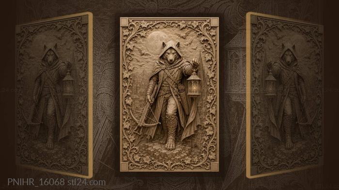 Hooded wolf hunter moonlit city 3d STL model