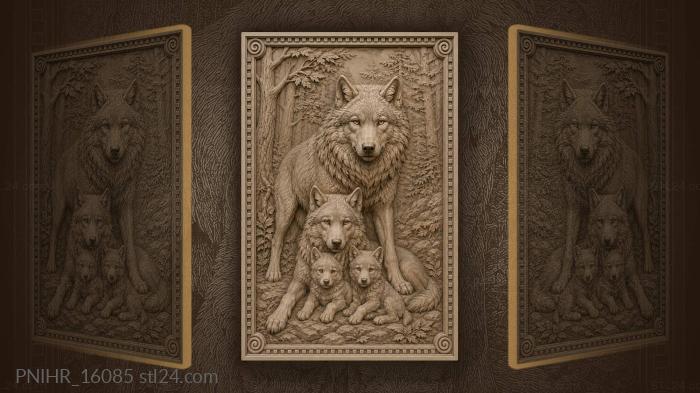 Wolf family in forest setting 3d STL model