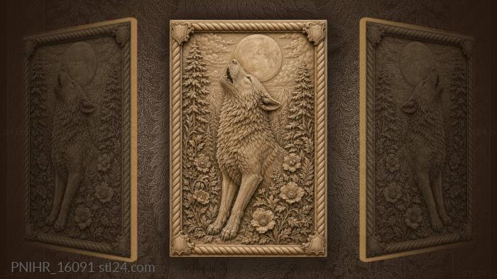 Wolf howls at the moon flowers 3d STL model