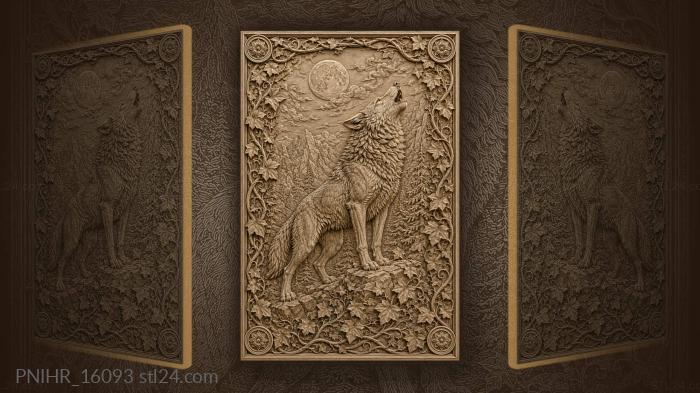 Wolf howling upward amid ivy tendrils 3d STL model