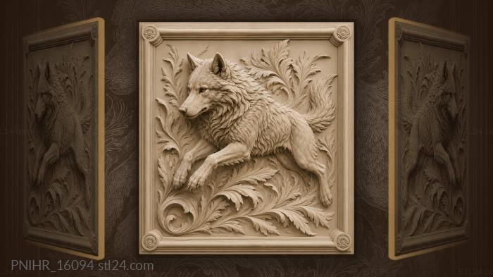 Leaping wolf among flowing leaf forms 3d STL model