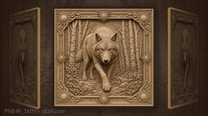 Wolf striding through a birch grove 3d STL model