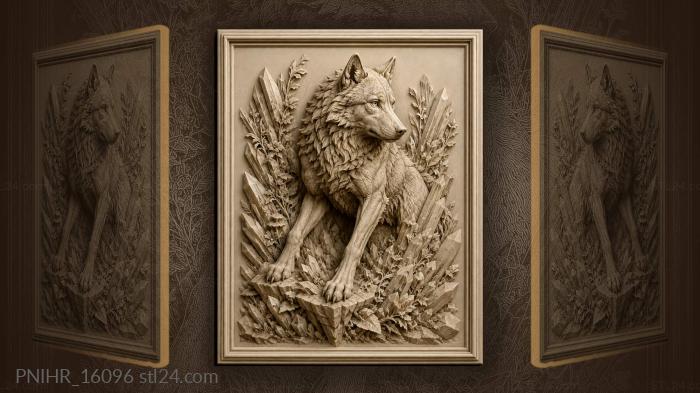 Wolf rising from jagged crystal shards 3d STL model