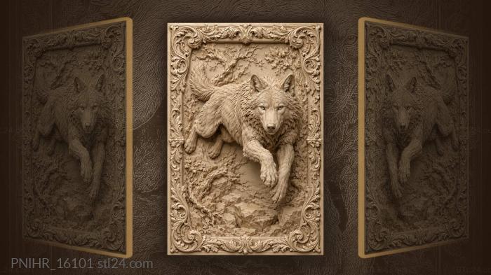 Wolf bounding forward through acanthus leaves 3d STL model