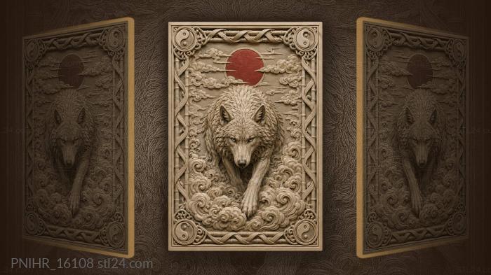 Wolf emerging from clouds toward crimson sun 3d STL model