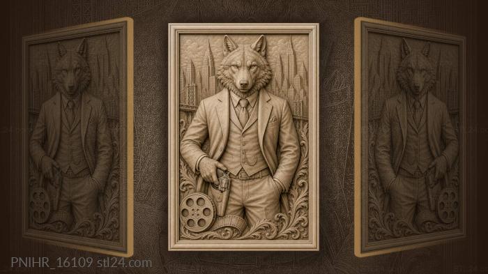 Wolf detective with revolver near the bridge 3d STL model