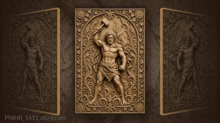 Hammer among flames and curling leaves 3d STL model