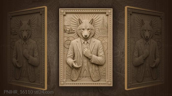 Wolf in suit with city details 3d STL model