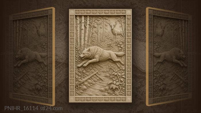 Wolf leaping toward stag among birches 3d STL model