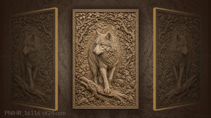 Wolf crossing over a fallen trunk 3d STL model