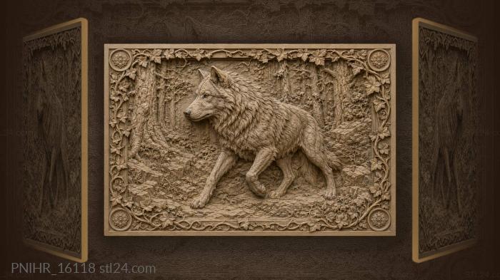 Wolf walking between trees and boulders 3d STL model