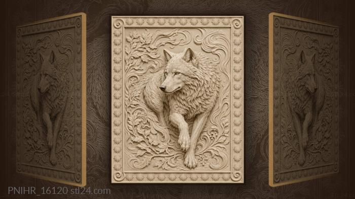 Wolf striding within ring of sunbursts 3d STL model