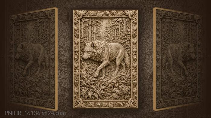Ferns spreading beneath the walking wolf 3d STL model