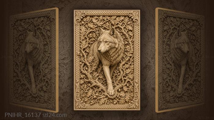 Wolf walks through acorns and branches 3d STL model