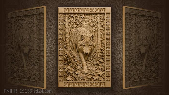 Fallen leaves under wolf among birches 3d STL model