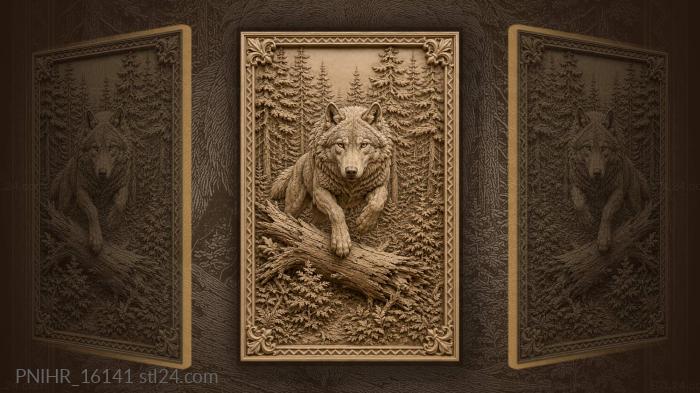 Wolf taking a log in pine undergrowth 3d STL model