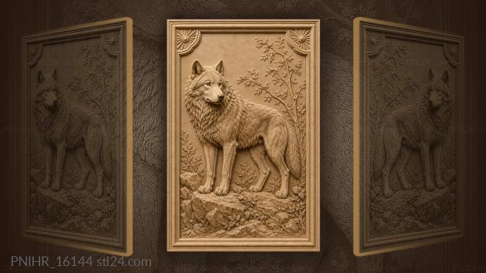 Wolf by a grey stone 3d STL model