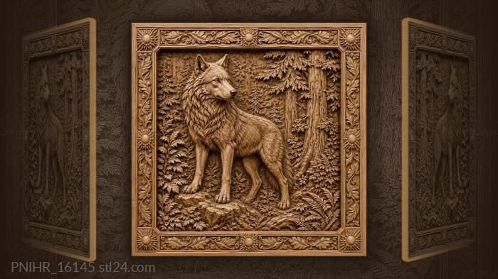 Alert wolf before a forest wall 3d STL model