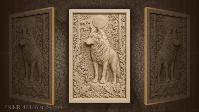 Alert wolf under the full moon 3d STL model