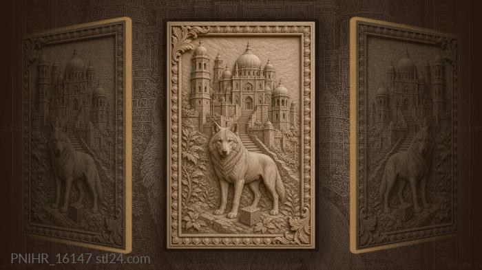 Wolf before tiered temple with domes 3d STL model