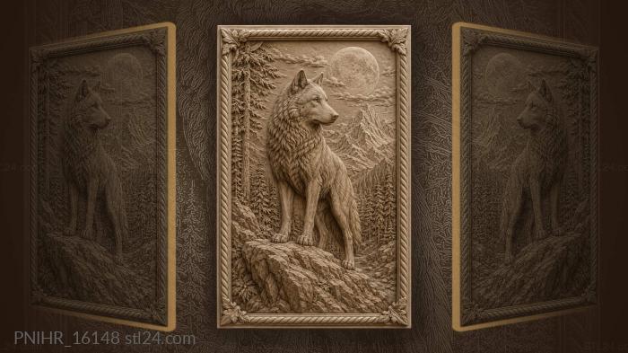 Wolf before forested hills at moonlight 3d STL model