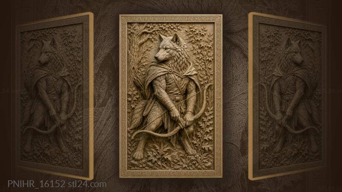 Wolf gripping recurve bow in paws 3d STL model