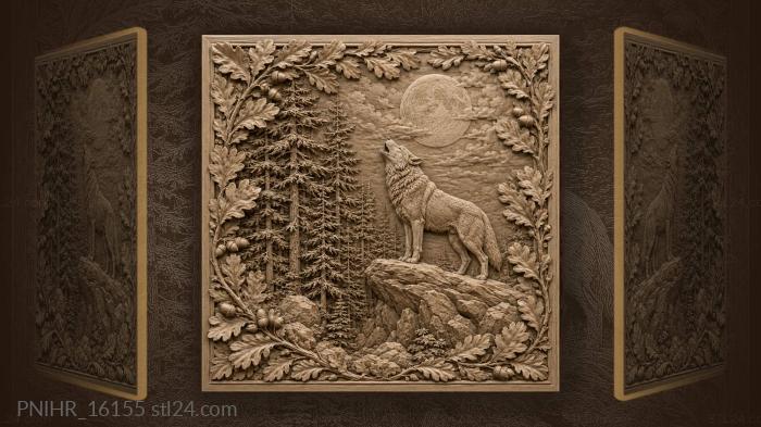 Wolf on rocks howling through the pines 3d STL model