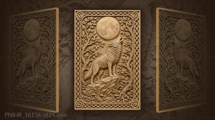 Branches surround a wolf beneath the moon 3d STL model