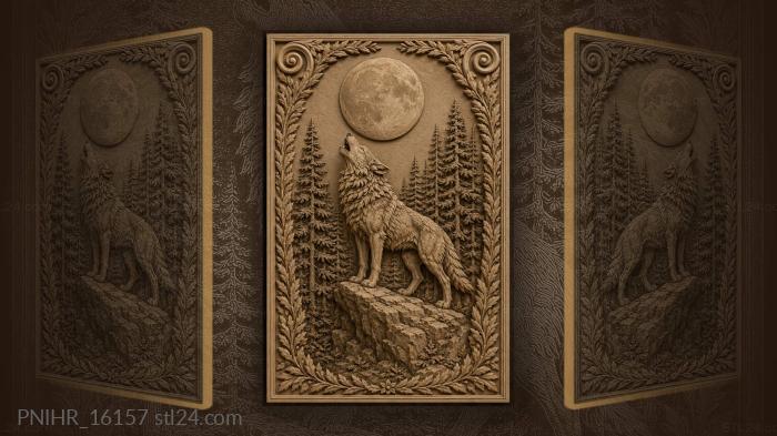 Round moon above the howling wolf 3d STL model