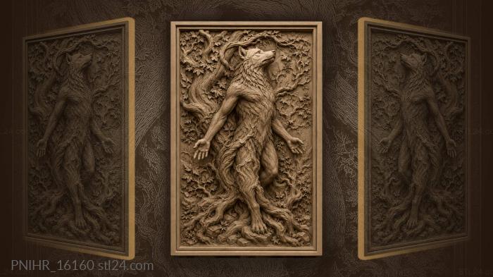 Wolf emerging from ancient tree 3d STL model
