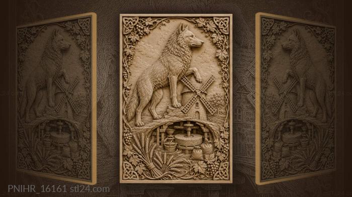Wolf guarding mill with grain sacks 3d STL model