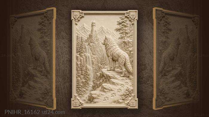 Wolf among mountains and waterfall 3d STL model