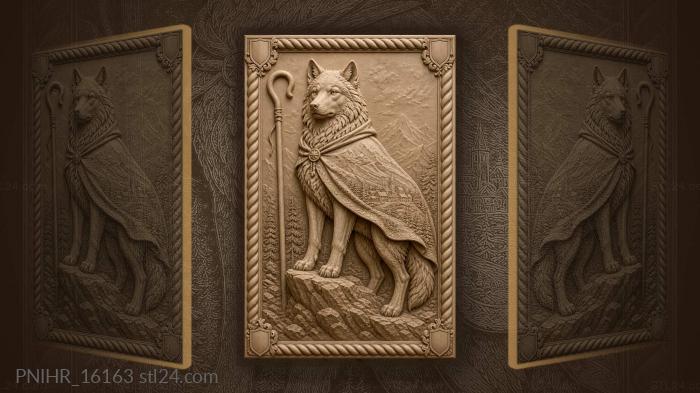 Shepherd wolf with crook and village 3d STL model