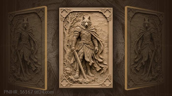 Wolf warrior with sword and landscape 3d STL model