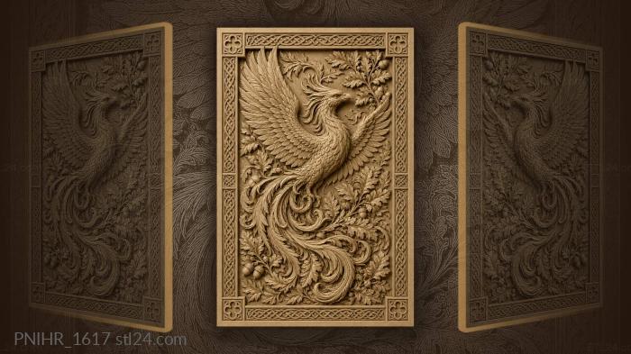 Bird rising from oak greenery 3d STL model