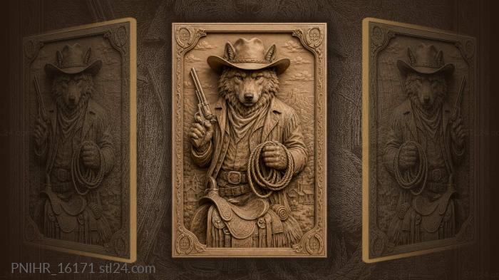 Wolf cowboy with gun and town 3d STL model