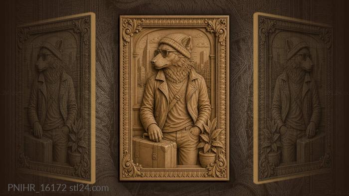Wolf traveler with city view 3d STL model