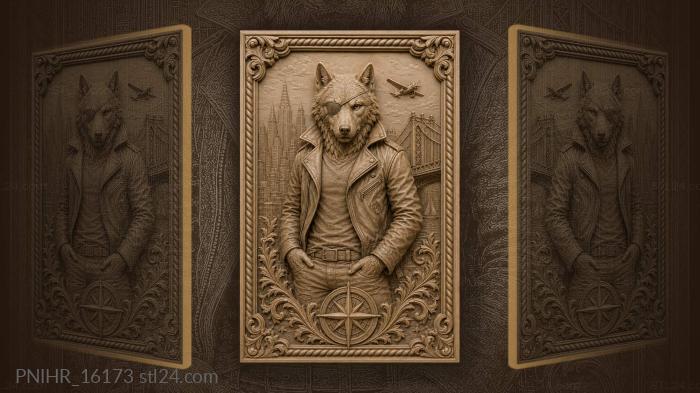 One eyed wolf in leather near bridge 3d STL model